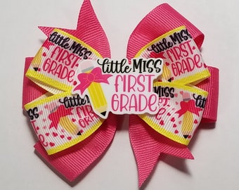 3.5" 1st Grade Hair Bow *You Choose Solid Bow Color*