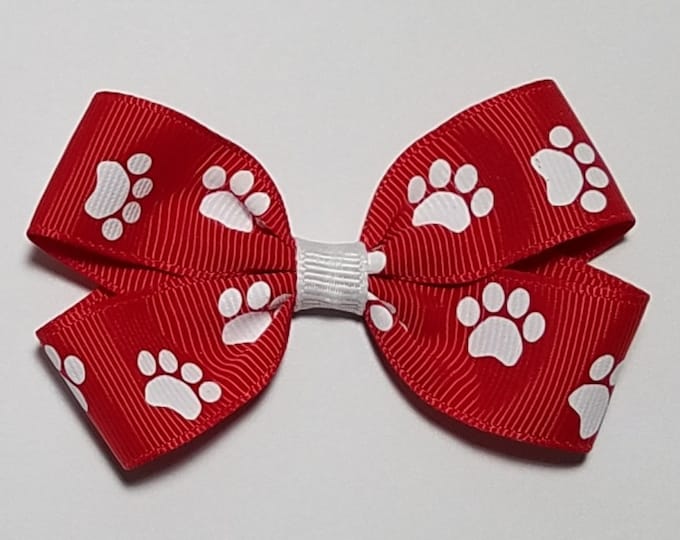 3" Red White Paw Print Hair Bow