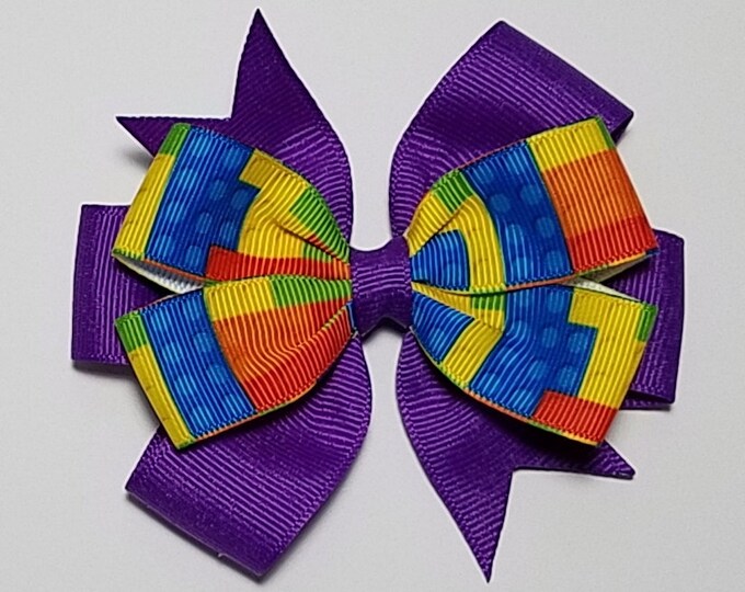 3.5" Building Blocks Hair Bow *You Choose Solid Bow Color*