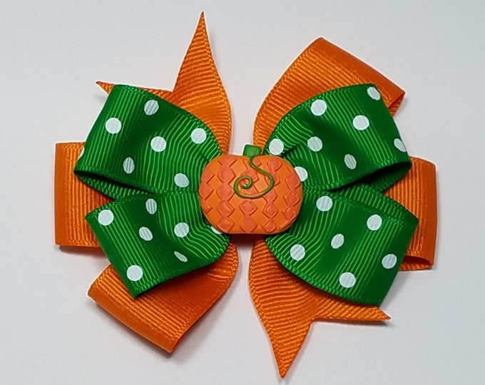 3.5" Pumpkin Hair Bow *You Choose Solid Bow Color*