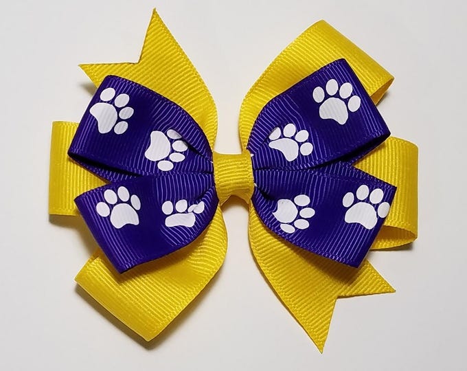 3.5" Purple Paw Print Hair Bow *You Choose Solid Bow Color*