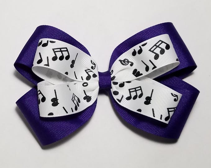 5" Music Notes Hair Bow *You Choose Solid Bow Color*