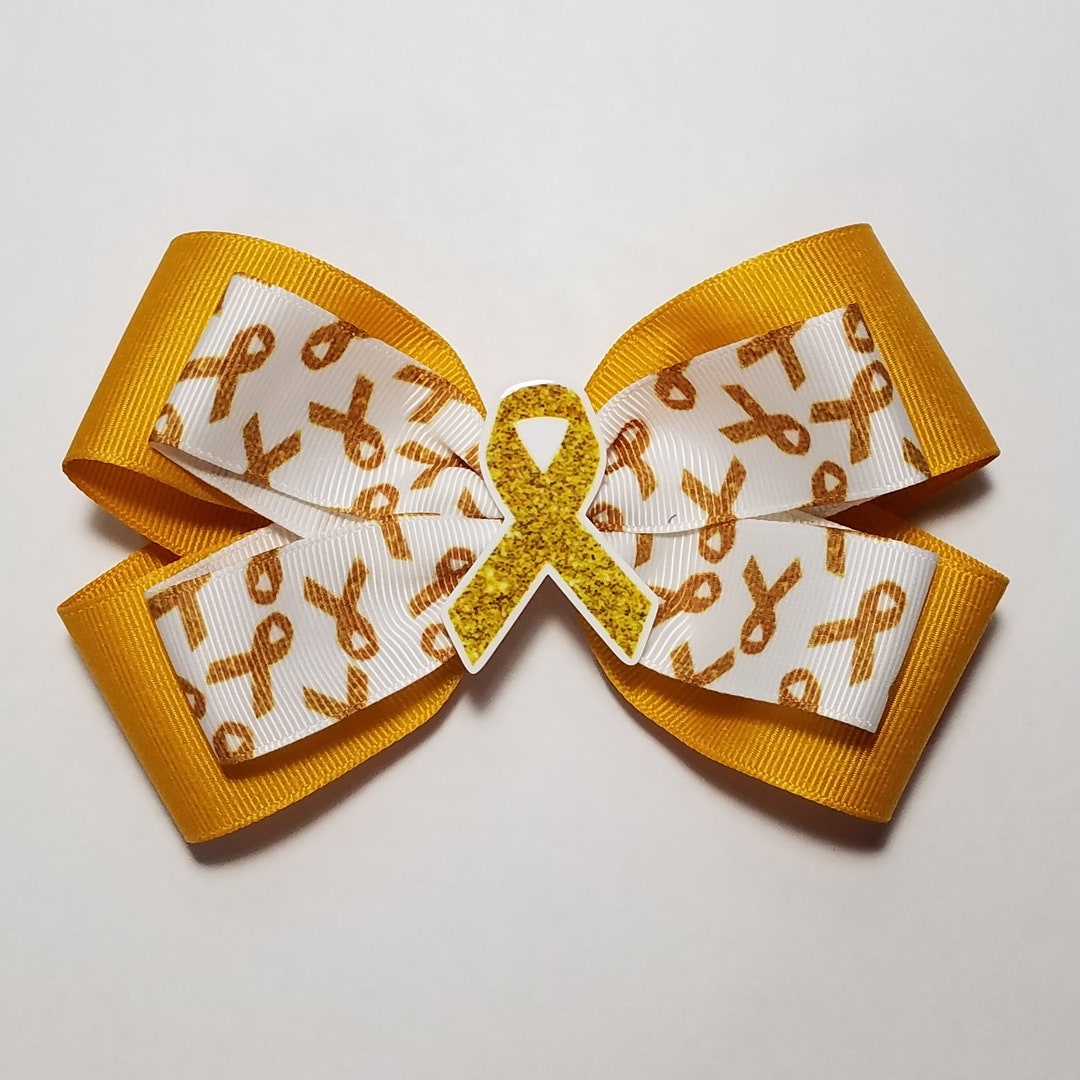 5 Inch Gold Awareness Ribbon Hair Bow *you Choose Solid Bow Color* - Etsy