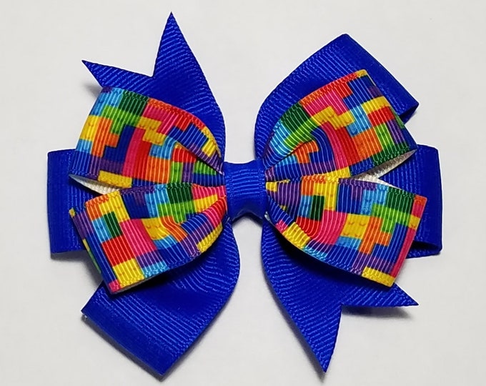 3.5" Building Blocks Hair Bow *You Choose Solid Bow Color*