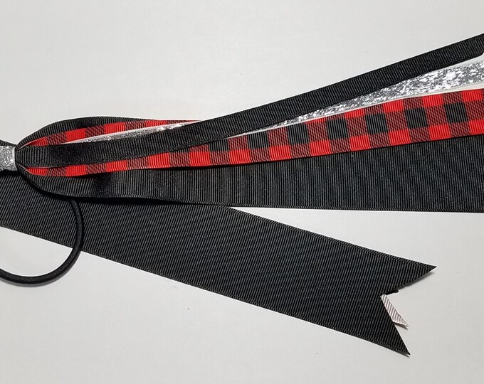 Buffalo Plaid Ponytail Streamer *You Choose Solid Color- Glitter Color & Length*