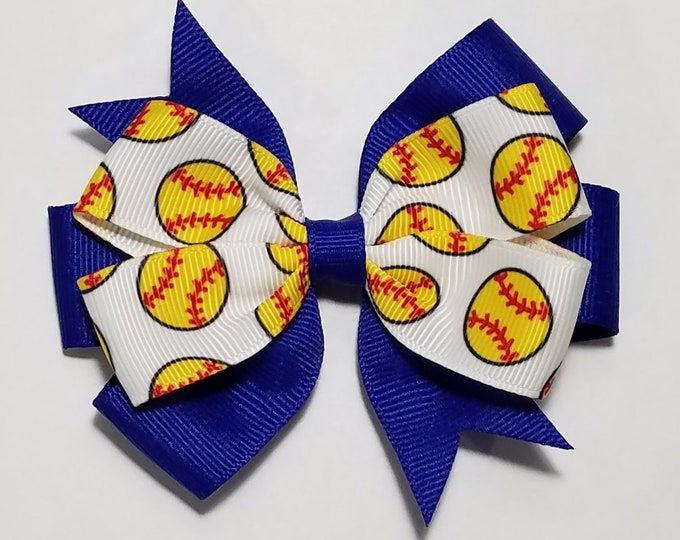 3.5" Softball Hair Bow *You Choose Solid Bow Color*