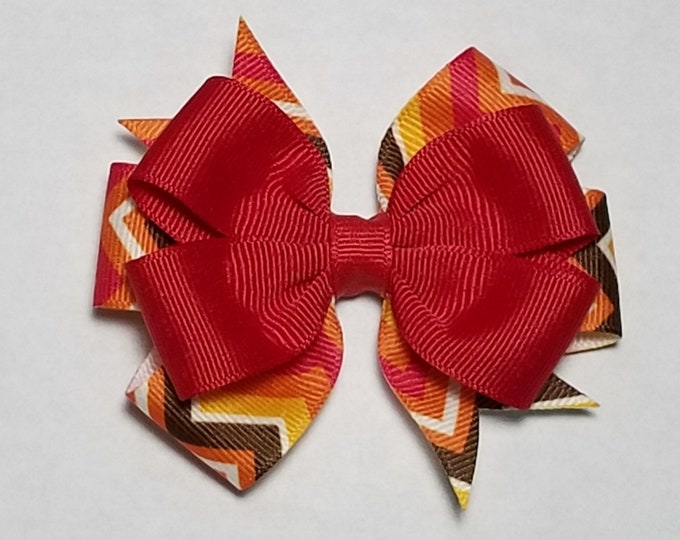 3.5" Fall Chevron Hair Bow *You Choose Solid Bow Color*