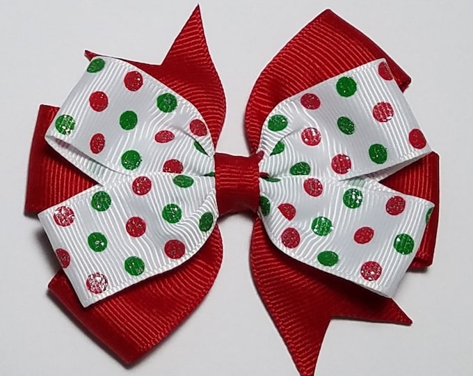 3.5" Christmas Glitter Hair Bow *You Choose Solid Bow Color*