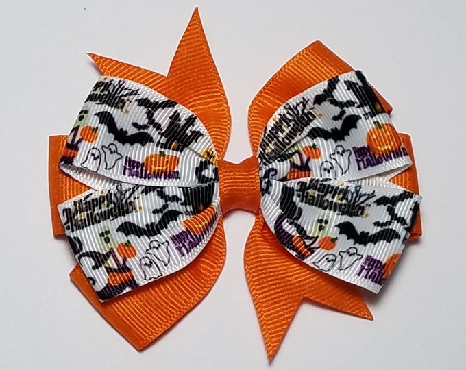 3.5" Happy Halloween Hair Bow *You Choose Solid Bow Color*