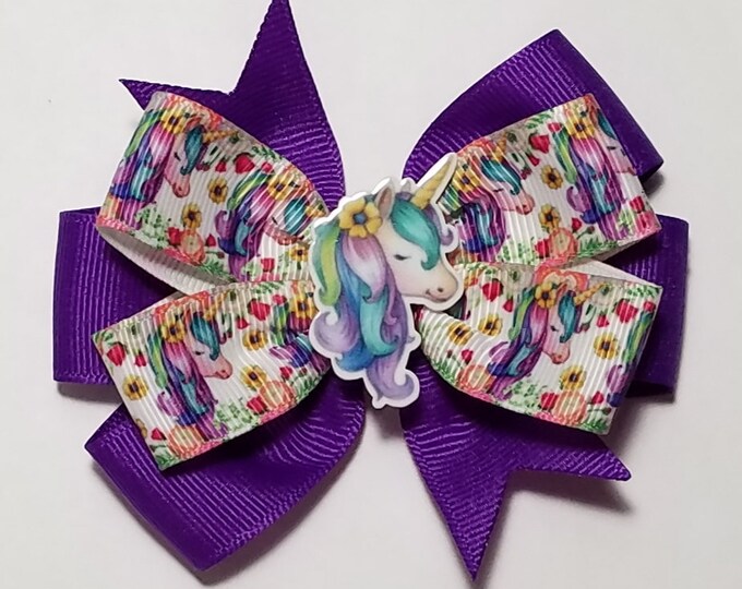 3.5" Unicorn Hair Bow *You Choose Solid Bow Color*