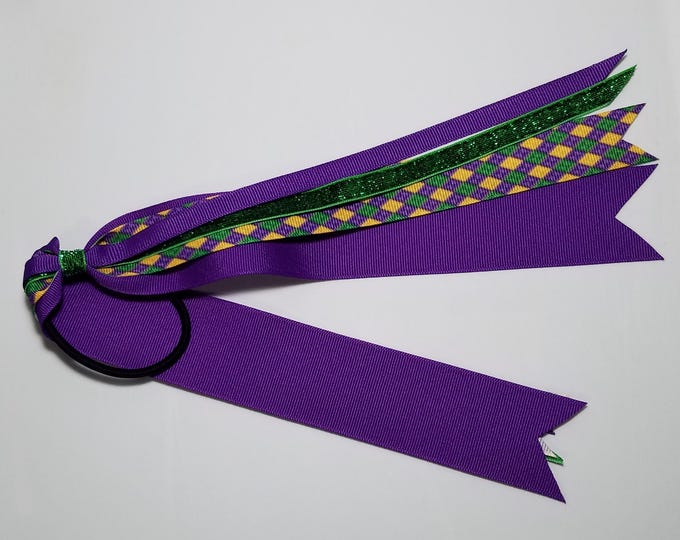 Mardi Gras Ponytail Streamer *You Choose Solid Ribbon Color- Glitter Ribbon Color & Length*