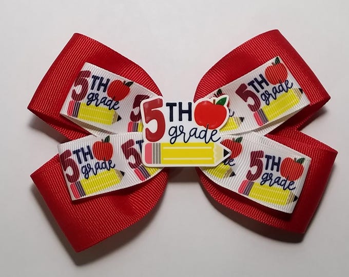 5" 5th Grade Hair Bow *You Choose Solid Bow Color*