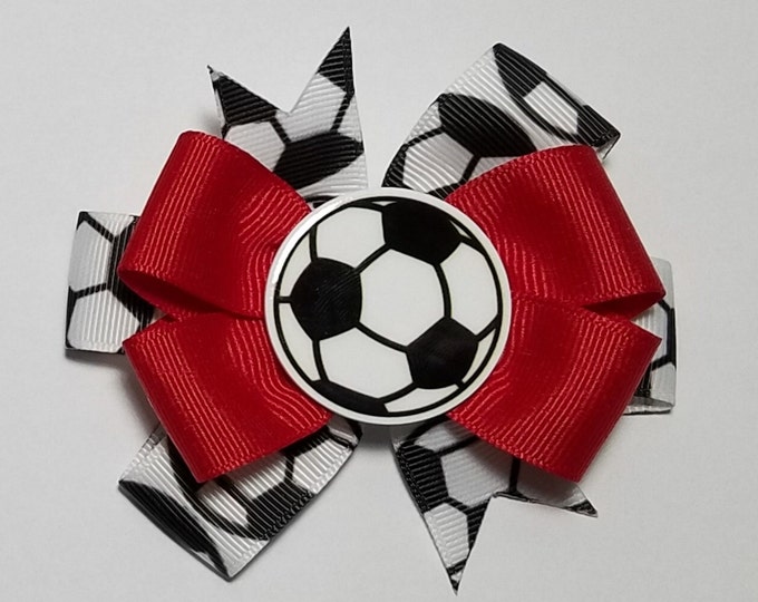 3.5" Soccer Hair Bow *You Choose Solid Bow Color*