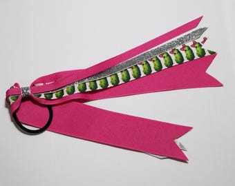 9" Pickle Ponytail Streamer *You Choose Solid Ribbon Color- Glitter Color & Length*