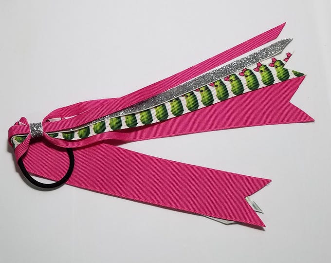 9" Pickle Ponytail Streamer *You Choose Solid Ribbon Color- Glitter Color & Length*