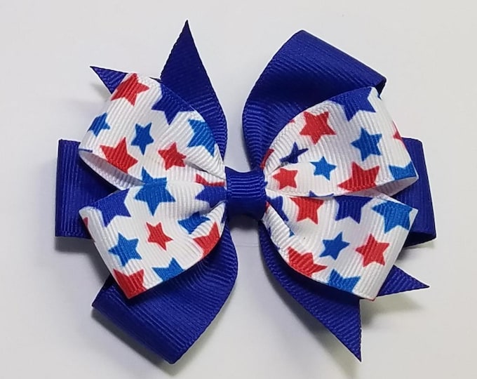 3.5" Patriotic Stars Hair Bow *You Choose Solid Bow Color*