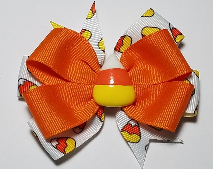 3.5" Candy Corn Hair Bow *You Choose Solid Bow Color*