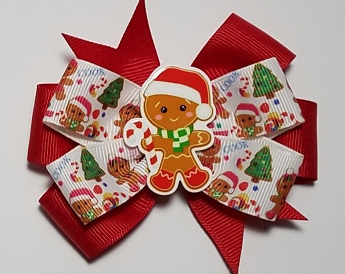 3.5" Gingerbread Man Cookie Hair Bow *You Choose Solid Bow Color*