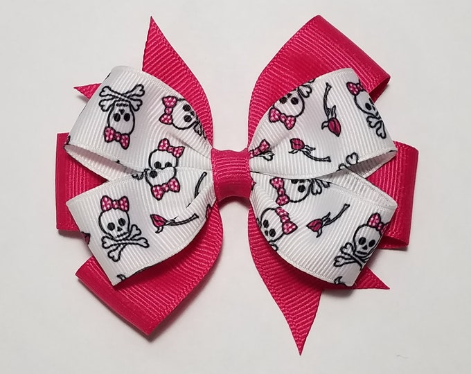 3.5" Skull & Crossbones Hair Bow *You Choose Solid Bow Color*
