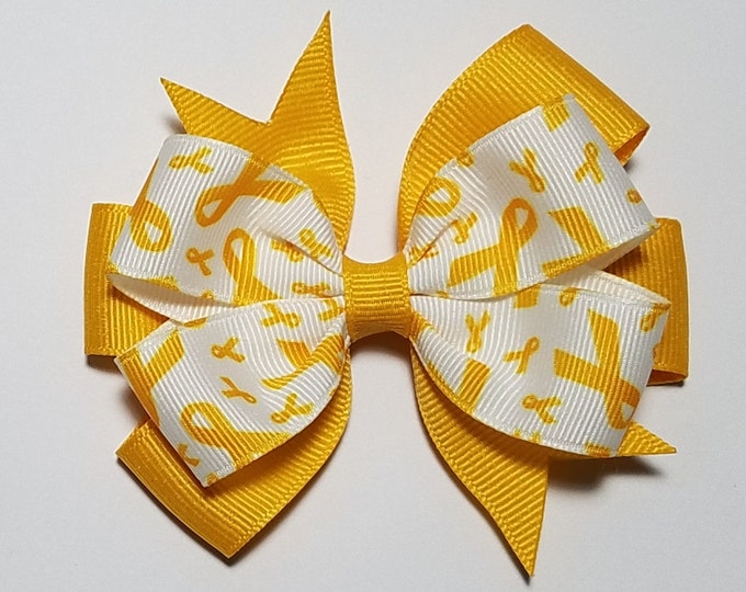 3.5"  Yellow Gold Awareness Ribbon Hair Bow *You Choose Solid Bow Color*