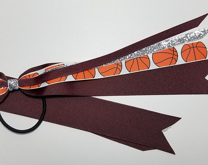 Basketball Ponytail Streamer *You Choose Solid Ribbon Color- Glitter Color & Length*