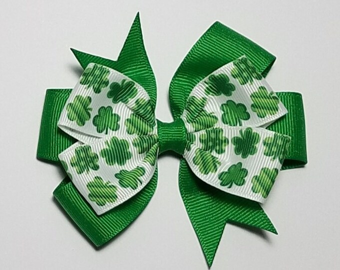 3.5" Shamrock Clover Hair Bow *You Choose Solid Bow Color*