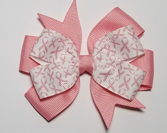 3.5" Pink Awareness Ribbon Hair Bow *You Choose Solid Bow Color*