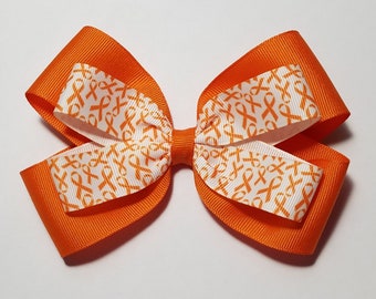5" Orange Awareness Ribbon Hair Bow *You Choose Solid Bow Color*