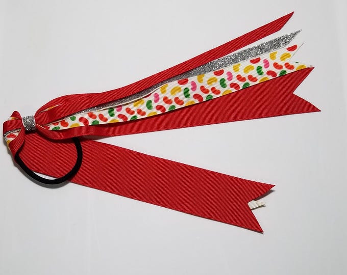 Jelly Bean Ponytail Streamer *You Choose Solid Ribbon Color- Glitter Color & Length*