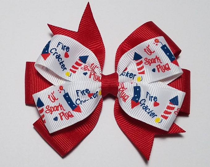 3.5" 4th July Firecracker Hair Bow *You Choose Solid Bow Color*