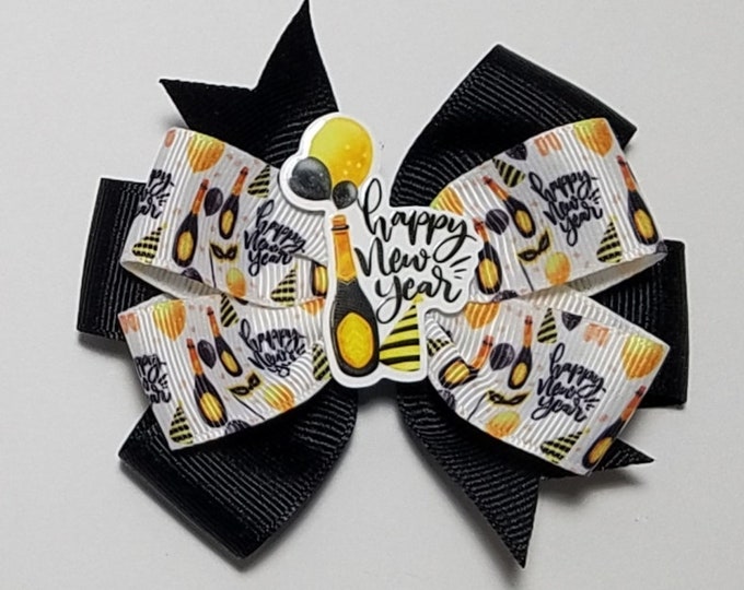 3.5" Happy New Year Hair Bow *You Choose Solid Bow Color*