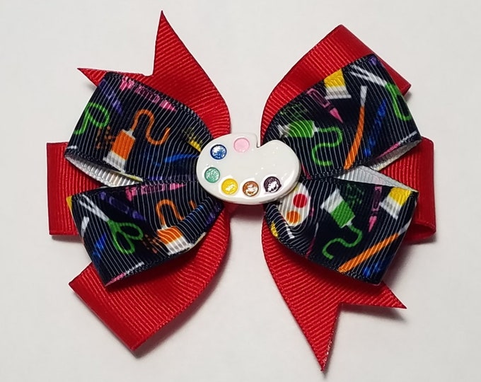 3.5" Art Painting Hair Bow *You Choose Solid Bow Color*