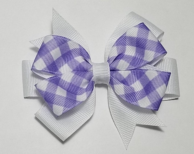3.5"  Purple Gingham Hair Bow *You Choose Solid Bow Color*