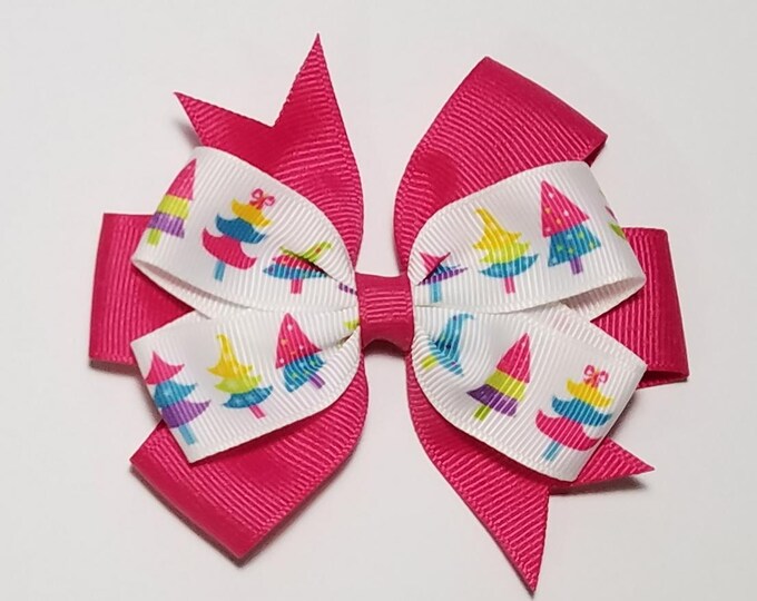 3.5" Christmas Tree Hair Bow *You Choose Solid Bow Color*