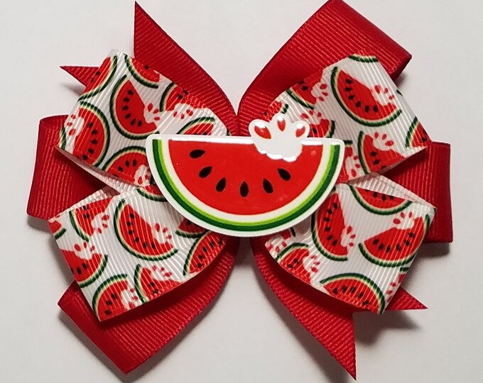 3.5" Watermelon Hair Bow *You Choose Solid Bow Color*