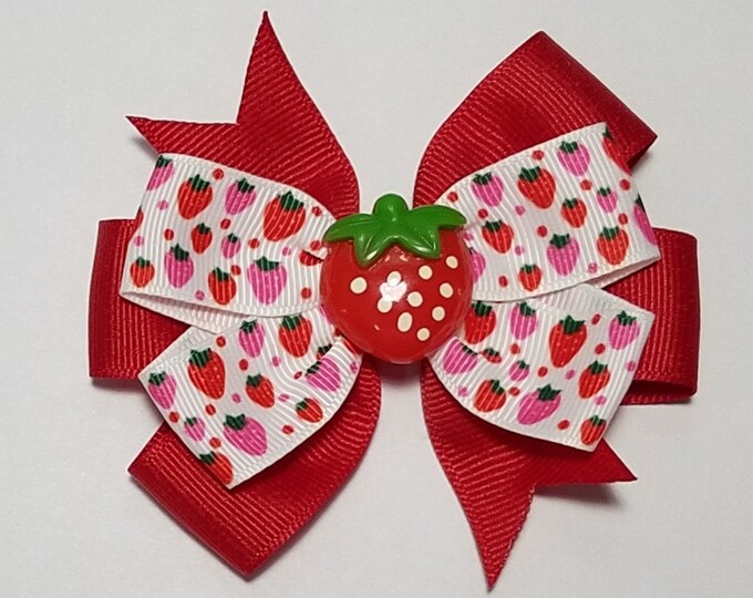 3.5" Strawberry Hair Bow *You Choose Solid Bow Color*