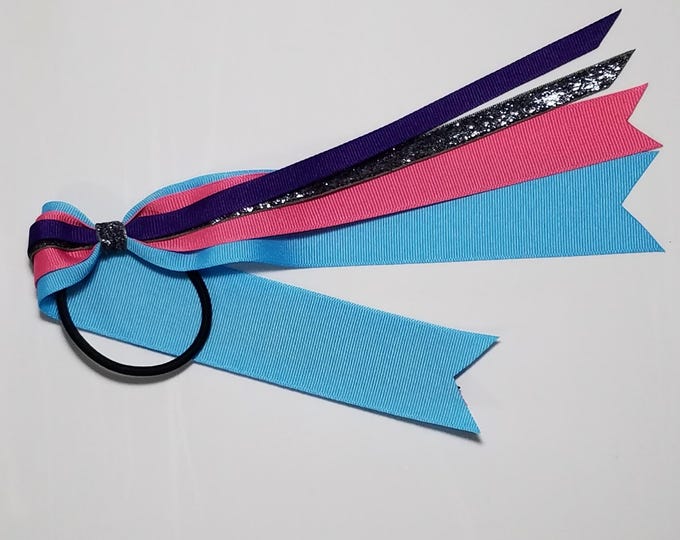 Solid Color Ponytail Streamer- 8" (16" total) Violet Purple, Black Glitter, Pink, Mystic Blue *CLEARANCE*