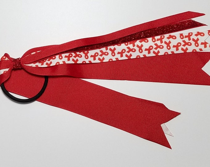 Red Awareness Ribbon Ponytail Streamer
