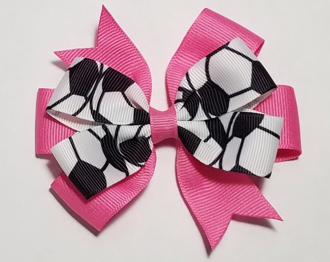 3.5" Soccer Hair Bow *You Choose Solid Bow Color*