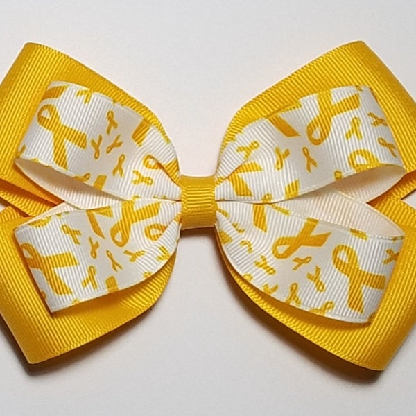 5" Yellow Gold Awareness Ribbon Hair Bow *You Choose Solid Bow Color*