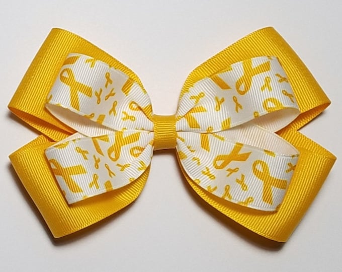 5" Yellow Gold Awareness Ribbon Hair Bow *You Choose Solid Bow Color*