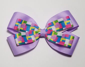5" Building Blocks Hair Bow *You Choose Solid Bow Color*
