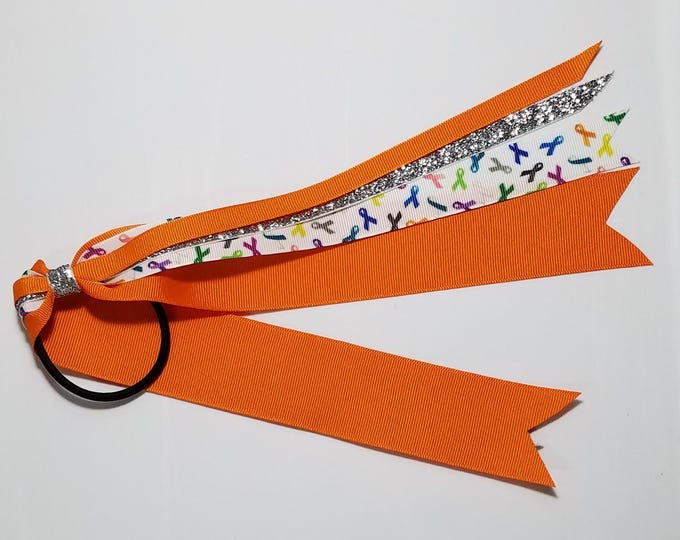 All Awareness Cancer Ribbon Ponytail Streamer *You Choose Solid Ribbon Color- Glitter Color & Length*