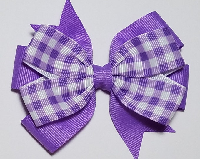 3.5" Gingham Hair Bow *You Choose Solid Bow Color*