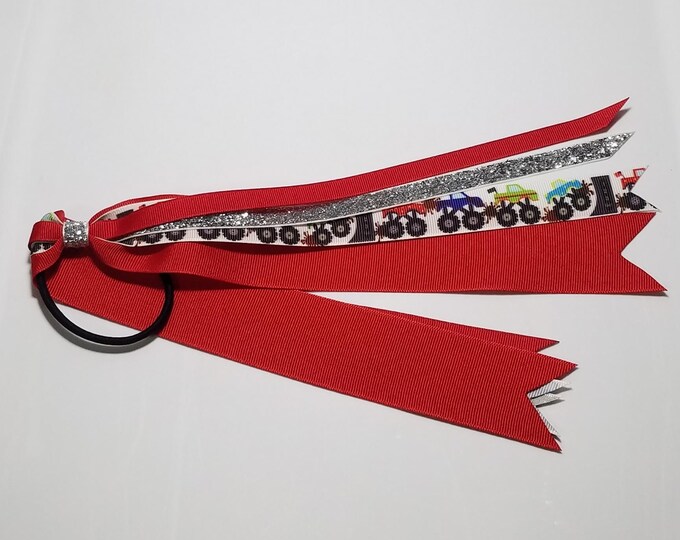 Monster Truck Ponytail Streamer *You Choose Solid Ribbon Color- Glitter Color & Length*