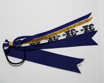 XC Cross Country Ponytail Streamer *You Choose Solid Ribbon Color- Glitter Color & Length*