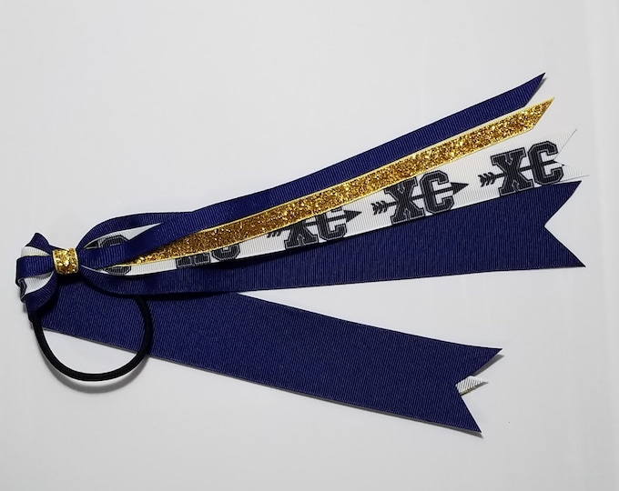 XC Cross Country Ponytail Streamer *You Choose Solid Ribbon Color- Glitter Color & Length*