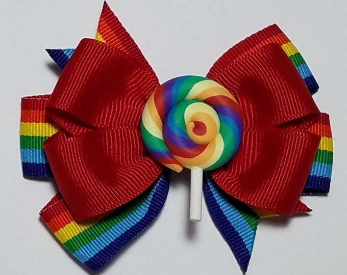 3.5" Lollipop Rainbow Hair Bow *You Choose Solid Bow Color*