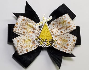 3.5" Happy New Year Hair Bow *You Choose Solid Bow Color*