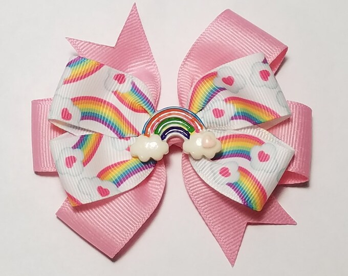 3.5" Rainbow Hair Bow *You Choose Solid Bow Color*